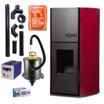 Pachet termosemineu cu peleti KOPH PM 12 kW, 80 mp, buncar 15 kg, diametru cos fum ⌀80 mm, pompa recirculare si vas expansiune incorporate, Bordo